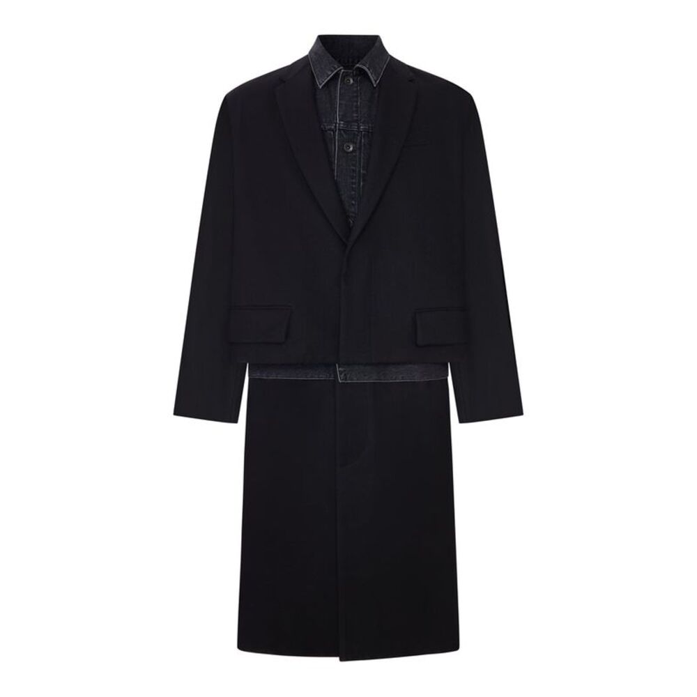 Sacai Men Panelled Coat With Denim Insert